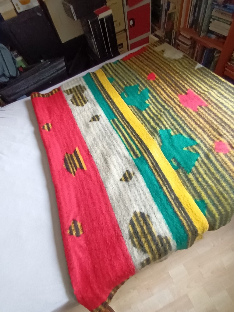 1p wollen deken Scheltema strepen geel zwart rood  217-157cm, Geschikt voor droger, Woondeken, 217 cm, Wol