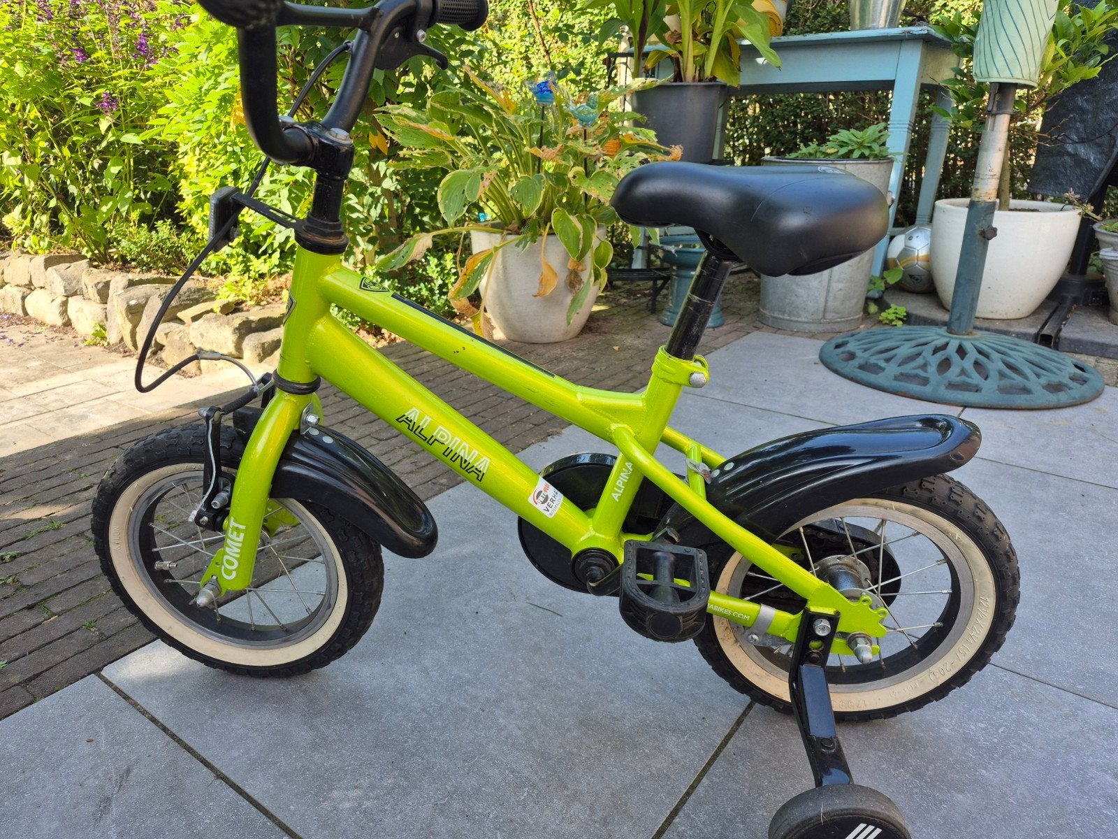 Alpina Comet Kinderfiets - Groen met Zijwieltjes, Ophalen, Terugtraprem, Zijwieltjes, Gebruikt