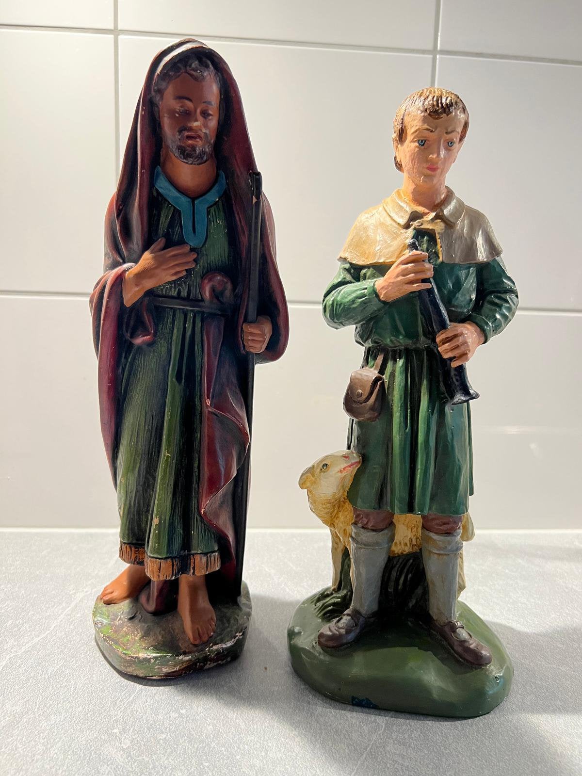 Prachtige grote gipsen kerststalbeelden (30cm), Antiek en Kunst, Ophalen