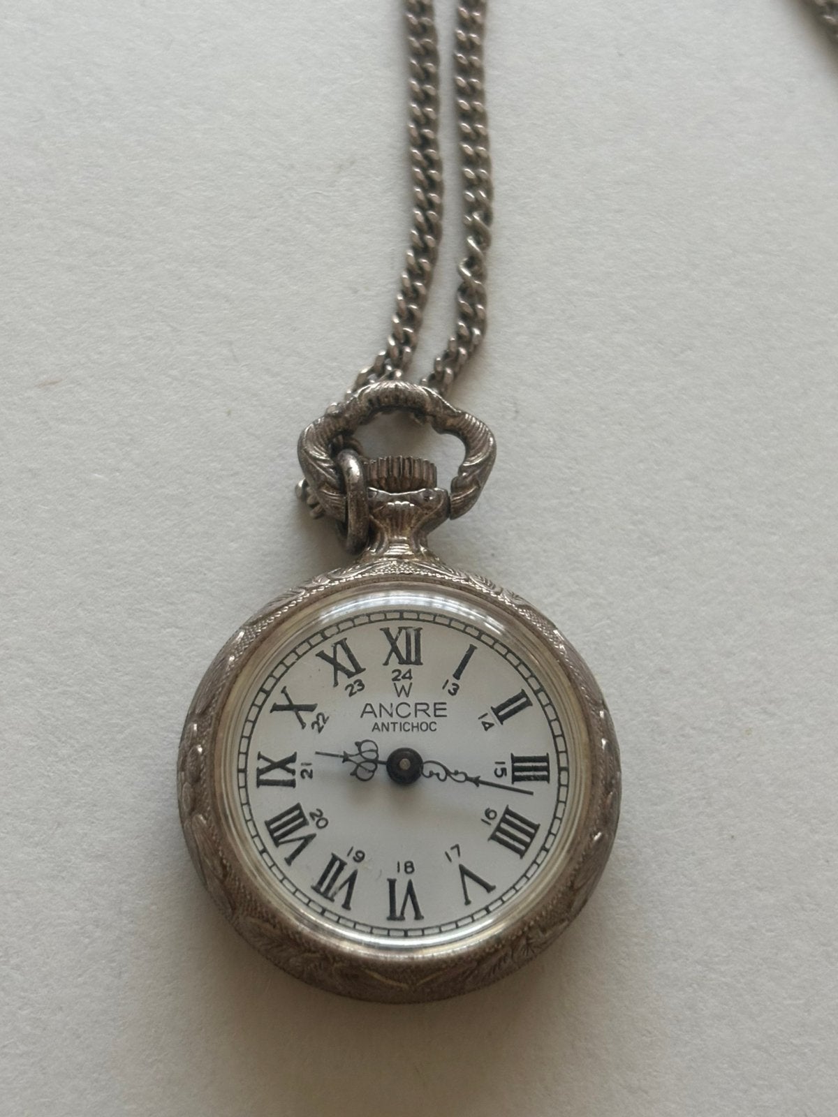 Vintage Ancre Antichoc dames zakhorloge / hanger met ketting, Sieraden, Tassen en Uiterlijk, Overige merken, Staal, Met ketting