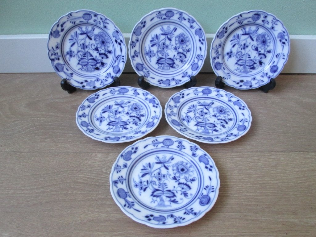 6 Meissen porseleinen bordjes Blue Onion-Zwiebelmuster, Antiek en Kunst, Ophalen of Verzenden
