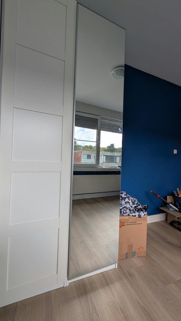 IKEA PAX kast 50 cm met spiegeldeur, planken en lades, Ophalen, Gebruikt, 200 cm of meer, Wit