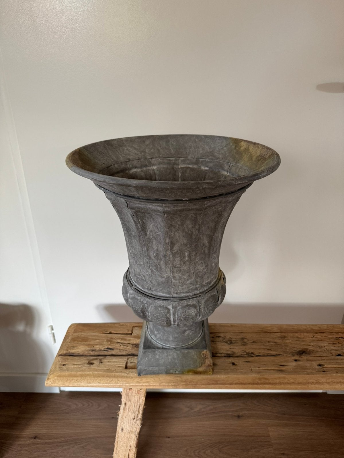 Prachtige brocante zinken Medici vaas / tuinvaas, Ophalen of Verzenden