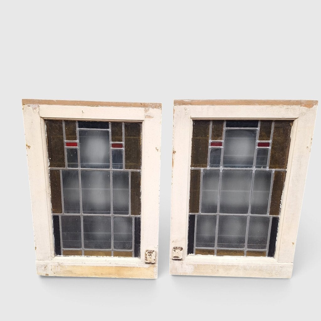 Set van 2 antieke glas-in-lood ramen, Ophalen, Gevelraam of Ruit, Gebruikt, Minder dan 80 cm