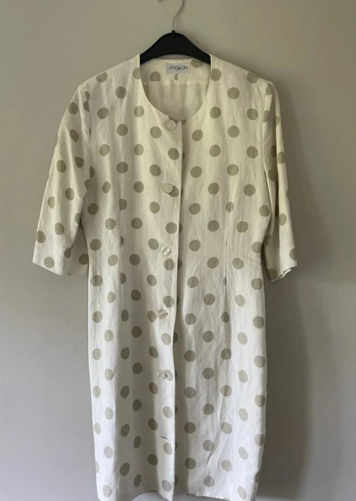 Wit creme stippen jurk maat S / 36 60s 70s stijl polkadot, Beige, Ophalen of Verzenden, Zo goed als nieuw, Maat 36 (S)