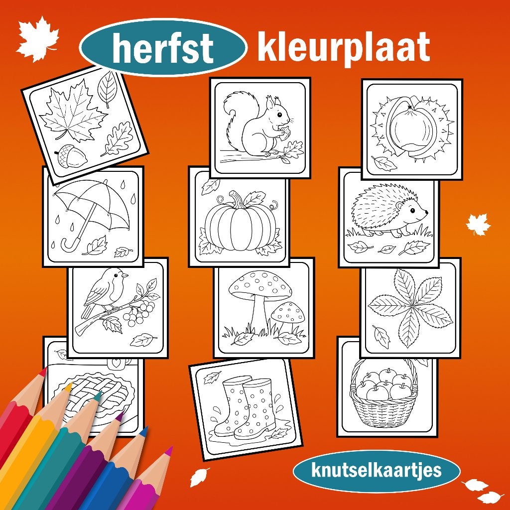 Herfst kleurplaat, knutselkaartjes of herfsttafeldecoratie, Verzenden, Nieuw, Knutselen