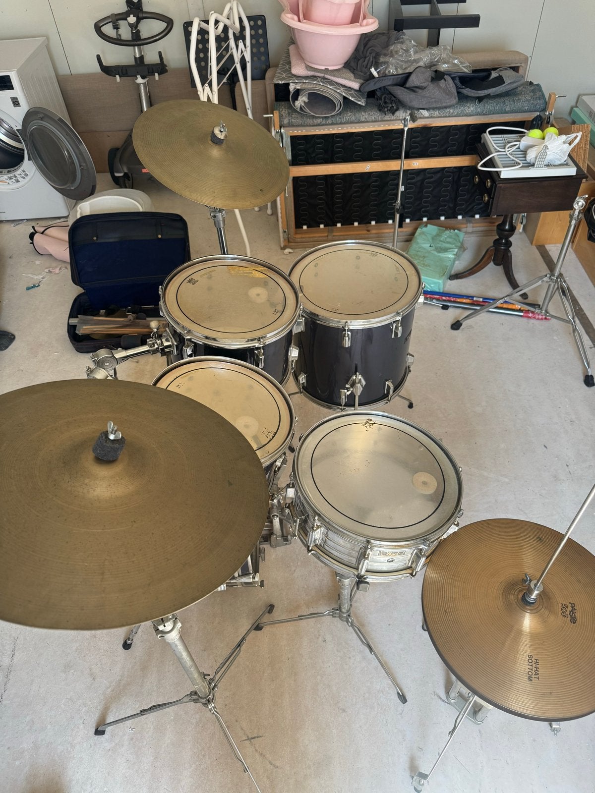 Pearl Wood-Fiberglass Drumstel met Paiste en Zildjian bekken, Muziek en Instrumenten, Ophalen, Gebruikt, Pearl