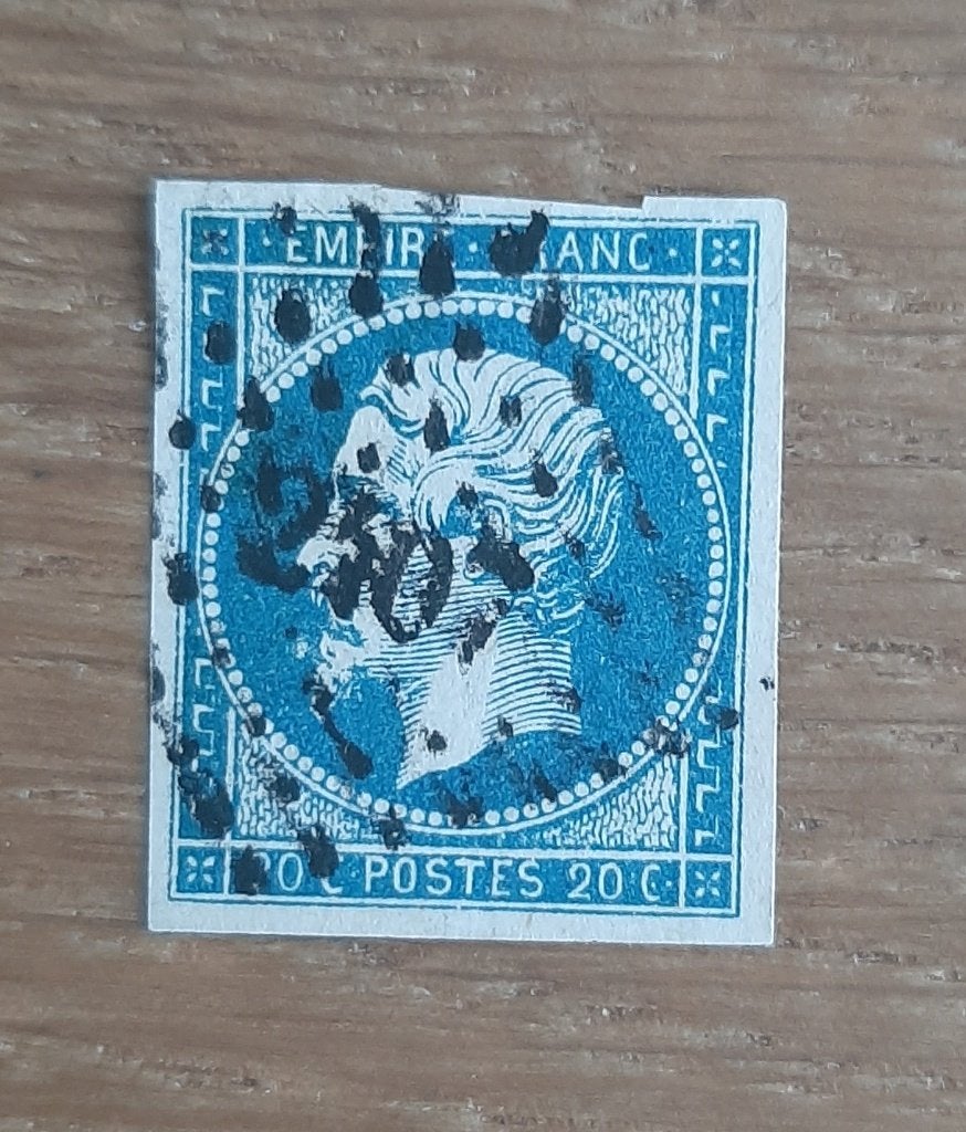Frankrijk 1852 Postzegel 20c Gestempeld Puntstempel 2507, Ophalen