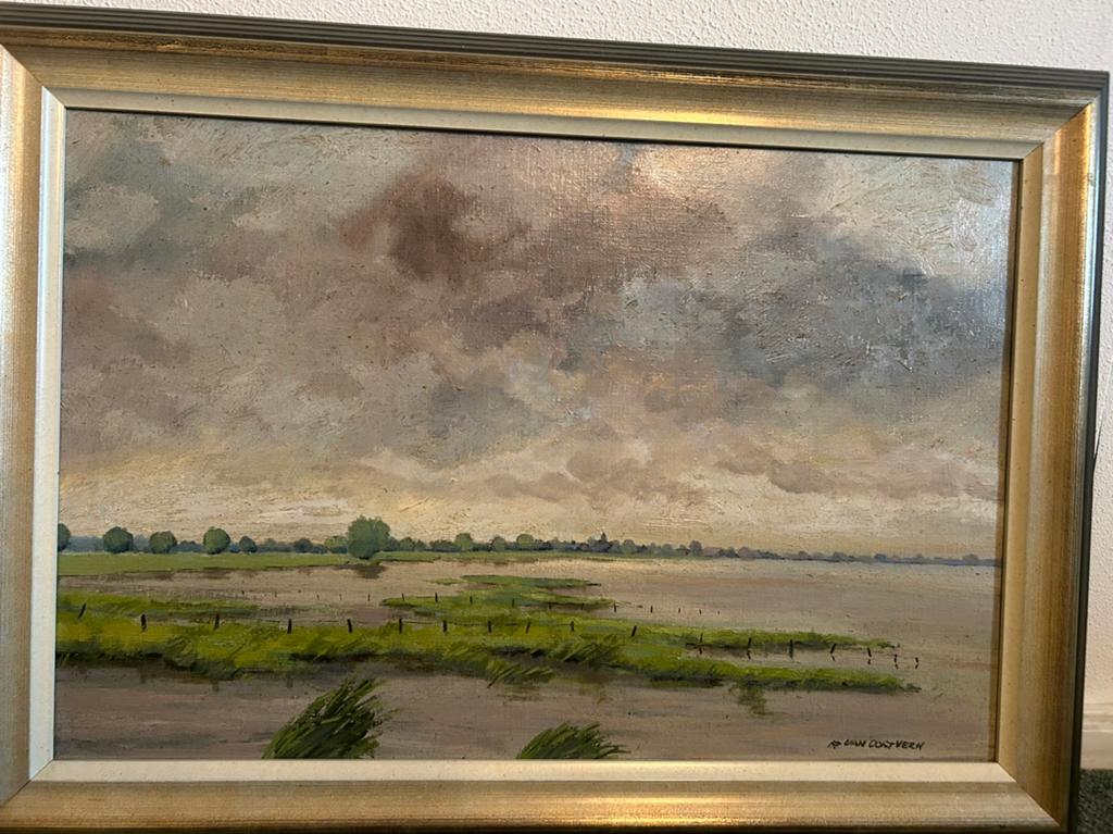 Schilderij van Pieter van Oostveen - Hollands Landschap, Antiek en Kunst, Kunst | Schilderijen | Klassiek, Ophalen of Verzenden