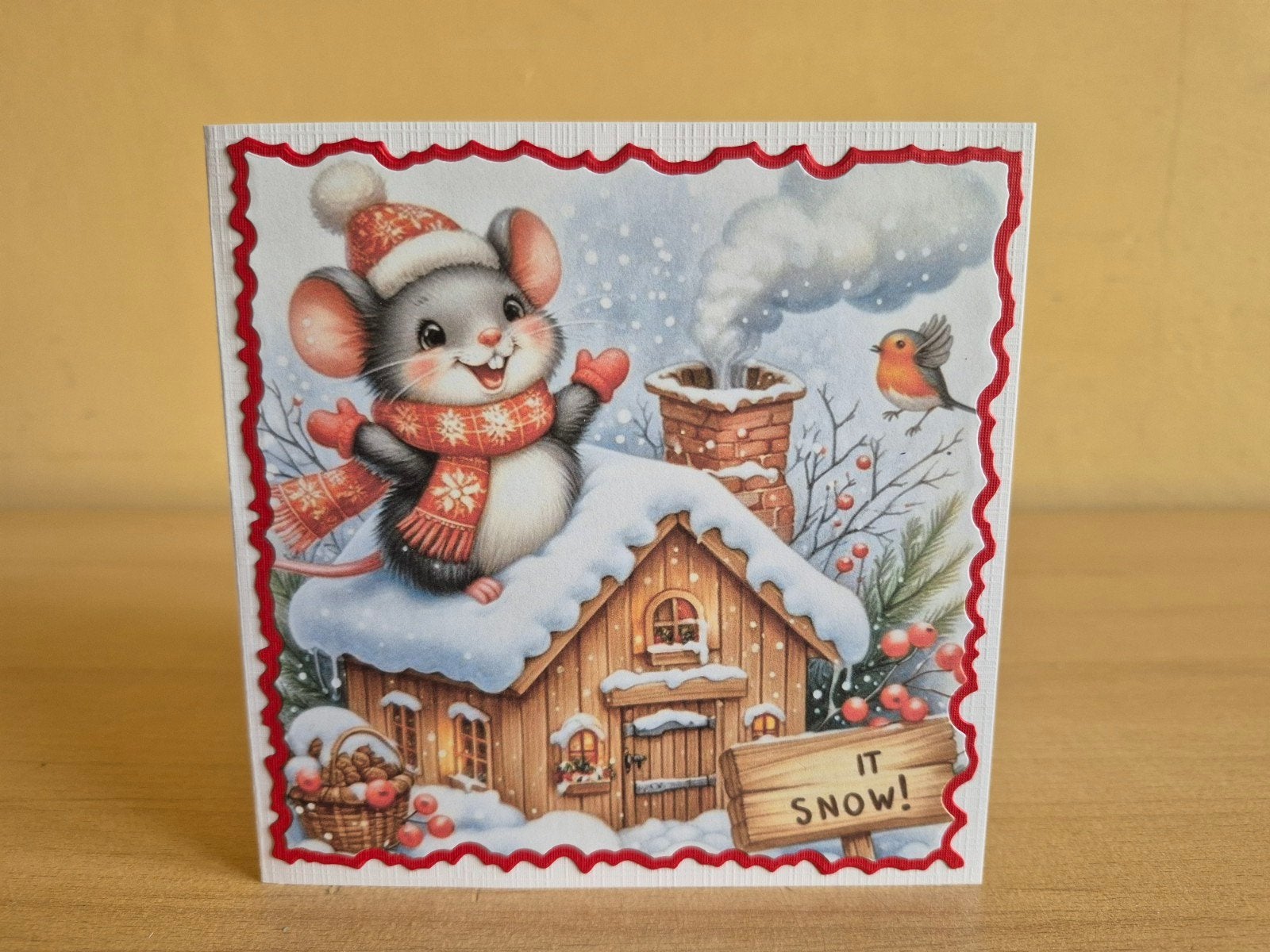 604a) zelfgemaakte kaart- winter- let it snow, Ophalen of Verzenden, Nieuw, Kerst
