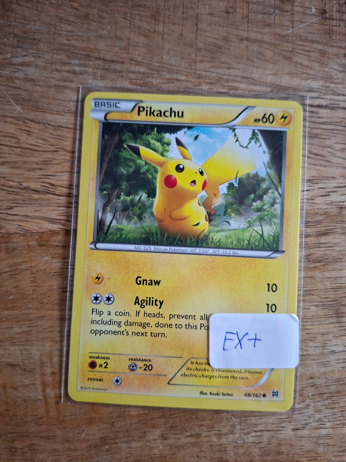 Pikachu Pokémon kaart 48/162 EX+ (XY: BREAKthrough), Ophalen of Verzenden, Zo goed als nieuw, Losse kaart