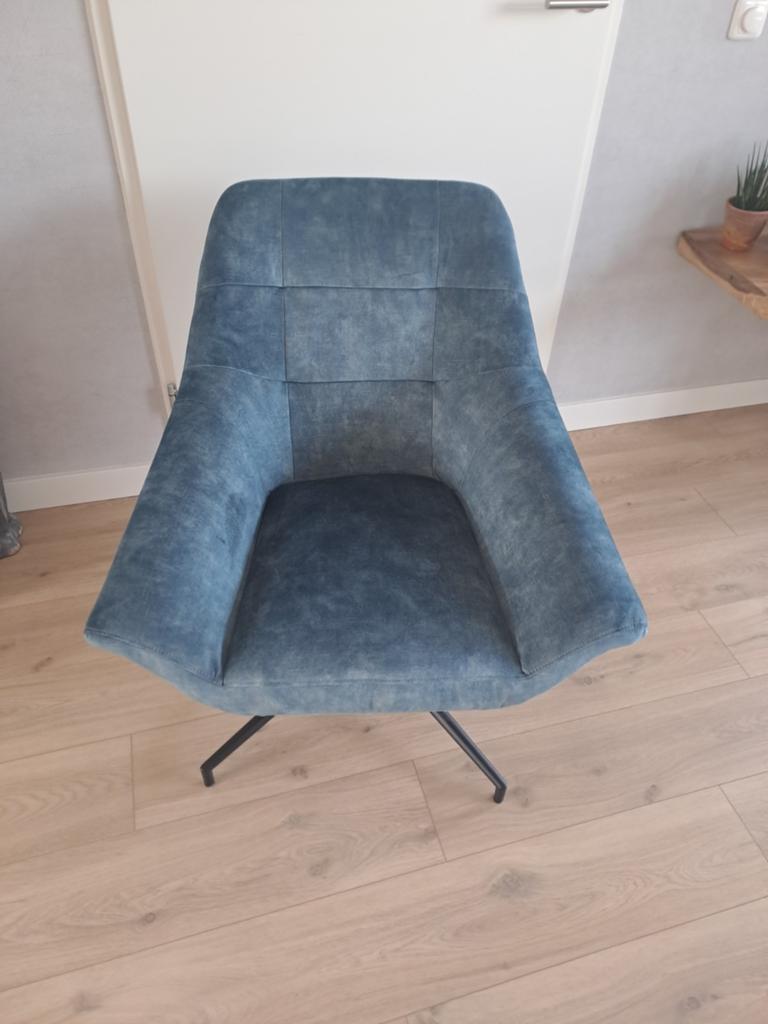 Draaistoel van velours stof - Zo goed als nieuw, Blauw, Ophalen of Verzenden, Zo goed als nieuw, Eén