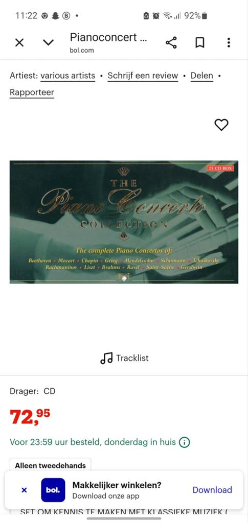 Cd box  the piano concerto, Cd's en Dvd's, Cd's | Klassiek, Ophalen, Modernisme tot heden, Zo goed als nieuw, Orkest of Ballet