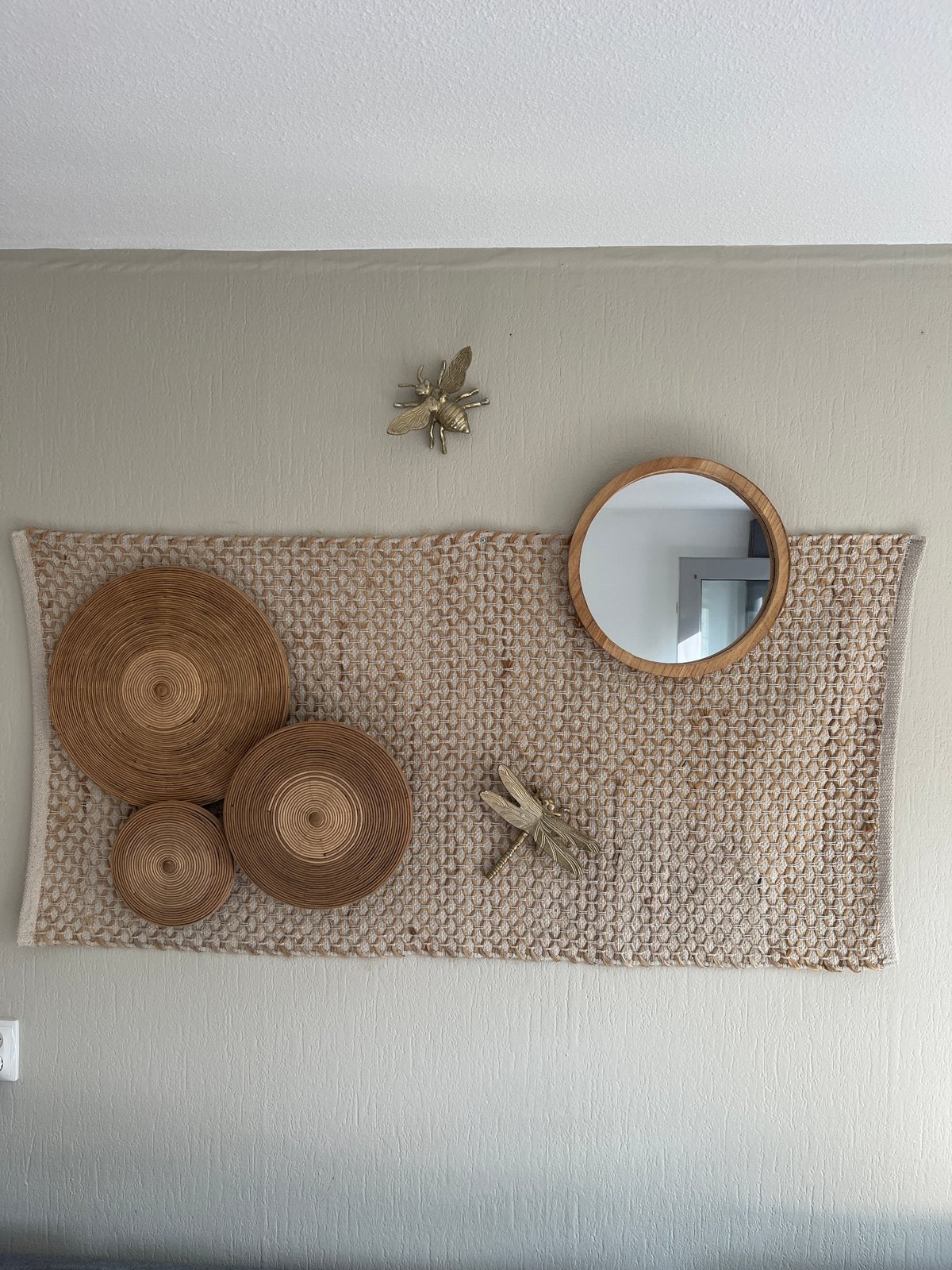 Boho Wanddecoratie met spiegel en natuurlijke elementen, Gebruikt, Boho, Wandkleed, Natuurlijk materiaal