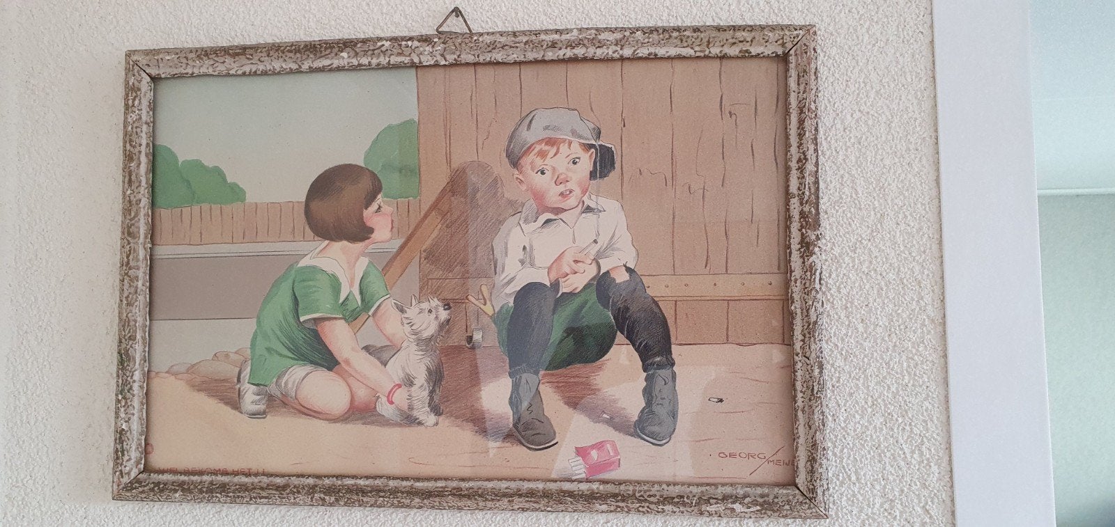 Vintage aquarel George Meijer - Spelende kinderen, Antiek en Kunst, Kunst | Schilderijen | Klassiek, Origineel werk, Portret of Personen