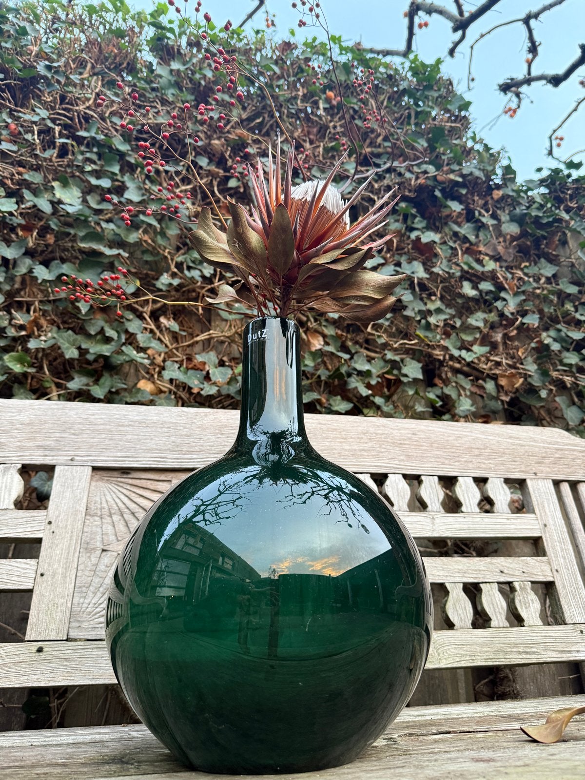 DutZ Vaas Fles Donkergroen Bubbles - Grote Maat, Ophalen of Verzenden, 75 cm of meer, Groen, Glas