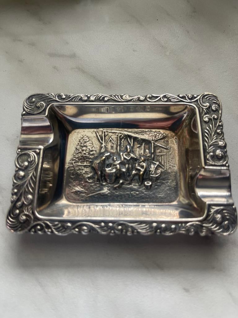 Vintage Hans Jensen Verzilverde Repoussé Asbak, Denemarken, Antiek en Kunst, Ophalen of Verzenden, Zilver