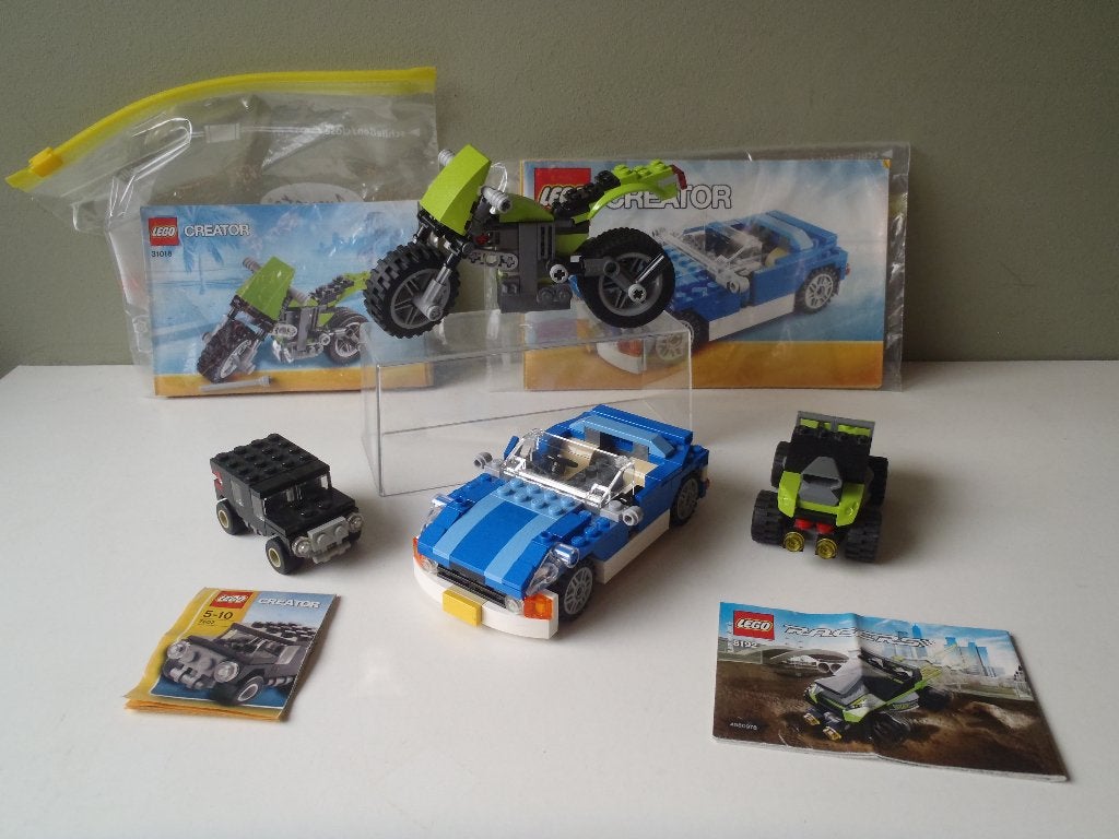 Lego Creator set 6913 Blauwe Sportwagen+set 31018+7602+8192, Lego, Inclusief instructies, Ophalen of Verzenden, Zo goed als nieuw