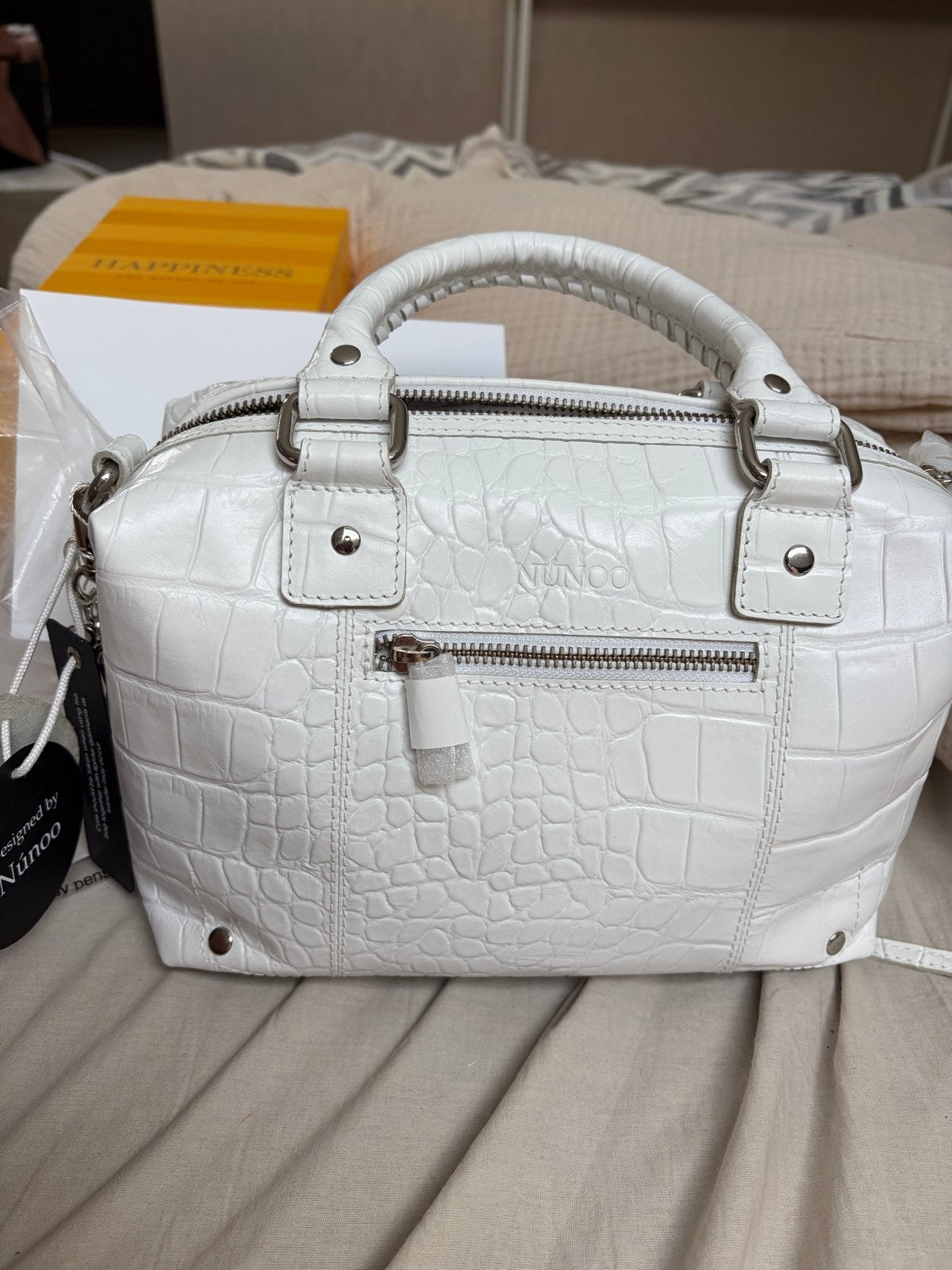 Nunoo Bobby Croco Tas Nieuw met kaartjes - Wit, Sieraden, Tassen en Uiterlijk, Tassen | Damestassen, Ophalen of Verzenden, Nieuw