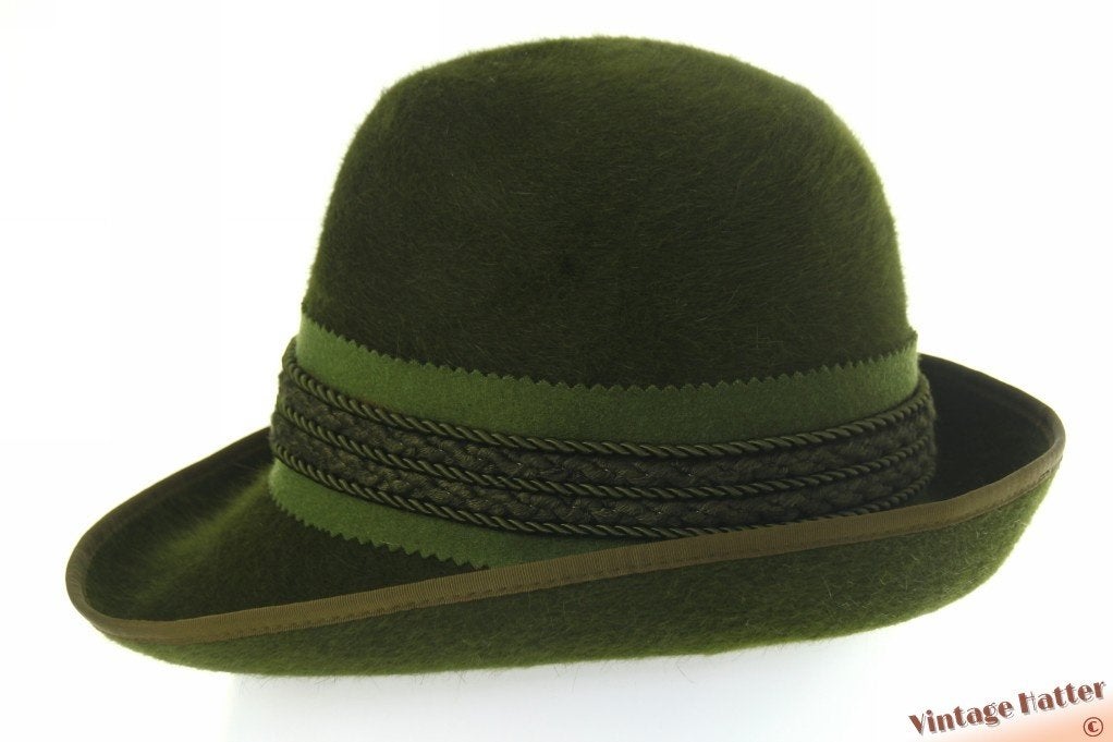 vintage Dames jachthoed Dolomitenhut groen zacht haarvilt 54, Kleding | Dames, Hoed, Ophalen of Verzenden, Zo goed als nieuw, 55 cm (S, 6⅞ inch) of minder