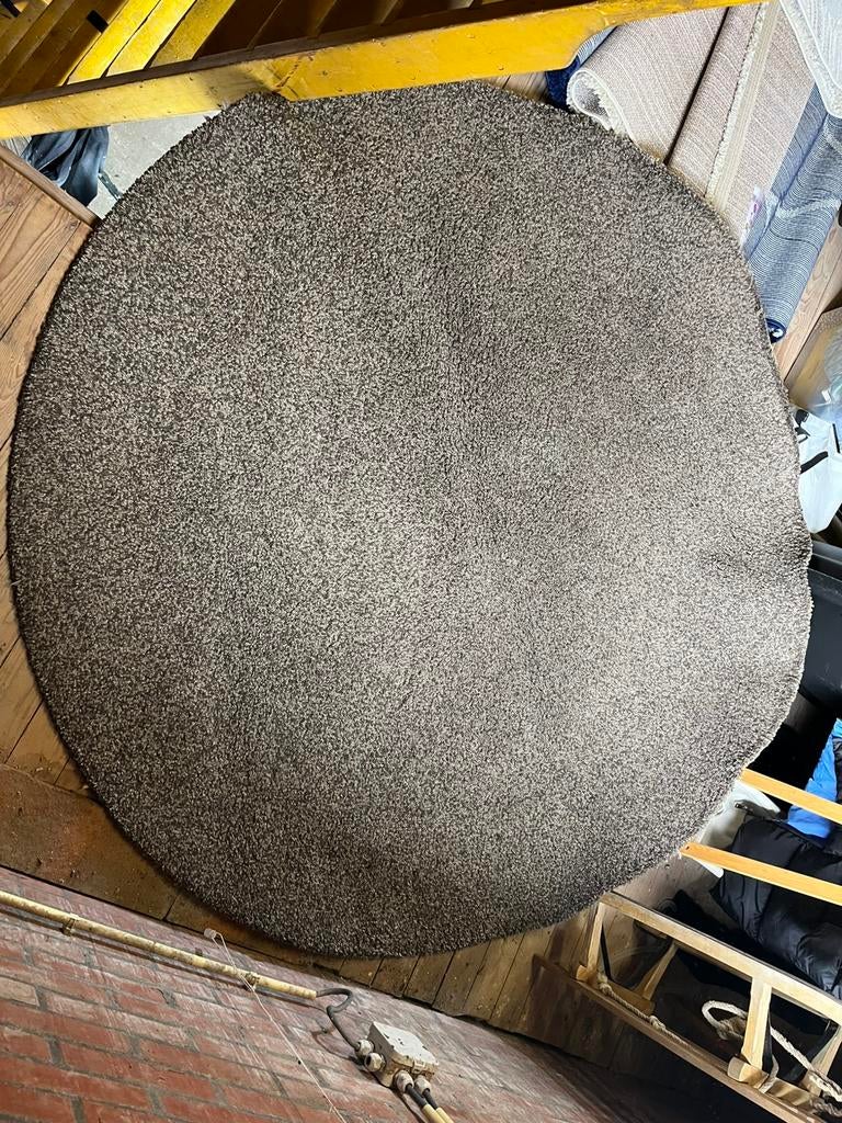 Bruin/grijs vloerkleed rond ikea adum (195 cm), Ophalen, Gebruikt, Bruin, 150 tot 200 cm