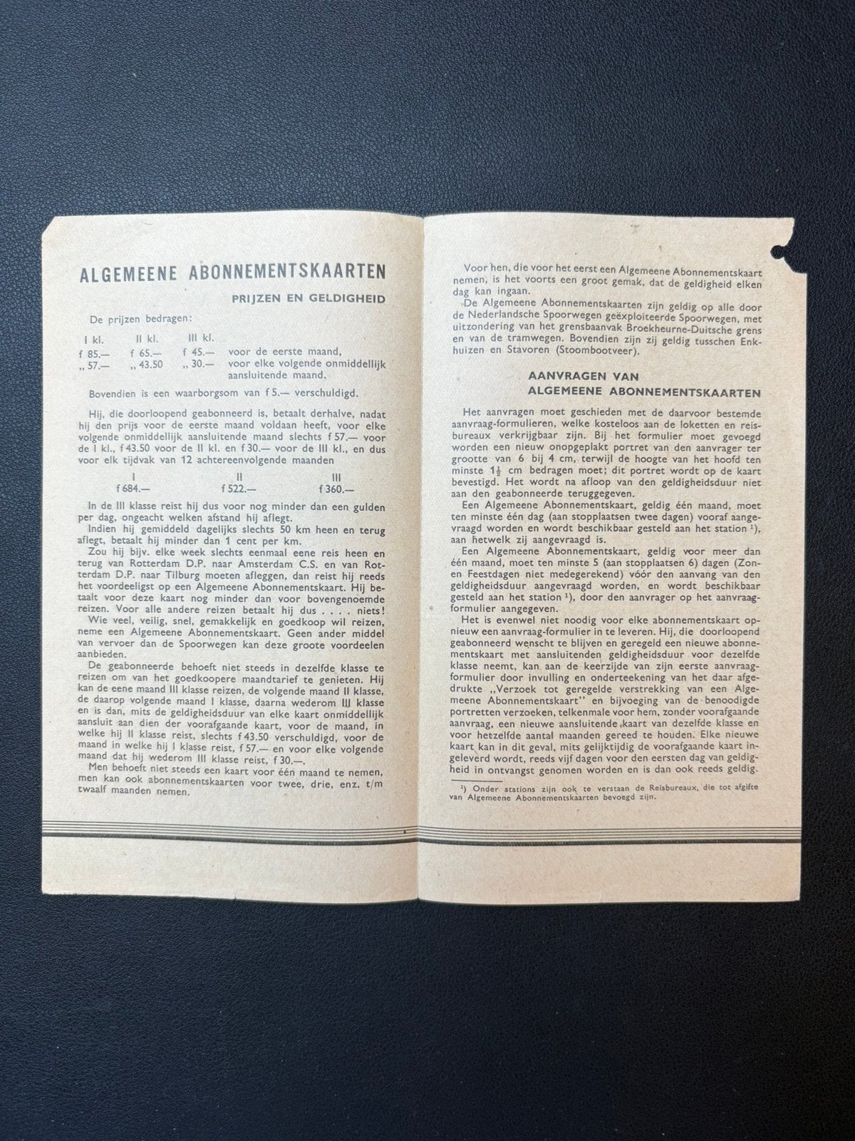 Brochure NS ‘Algemeene en 8-daagsche abonnementen’ (1934), Ophalen of Verzenden, Zo goed als nieuw, Trein, Boek of Tijdschrift