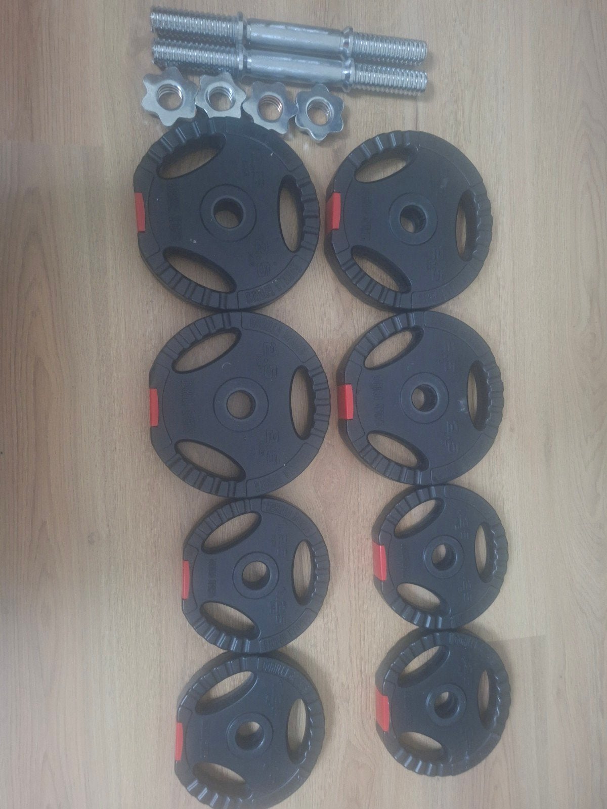 Dumbbell set - 2 stangen + 15kg (4x 2,5kg en 4x 1,25kg), Ophalen, Gebruikt, Dumbbell
