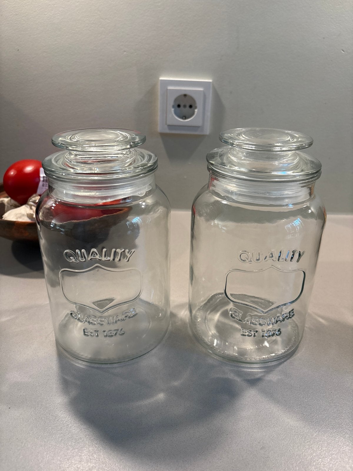 2 glazen voorraadpotten - Quality Glassware, Huis en Inrichting, Voorraadpot, Ophalen of Verzenden, Zo goed als nieuw, Glas