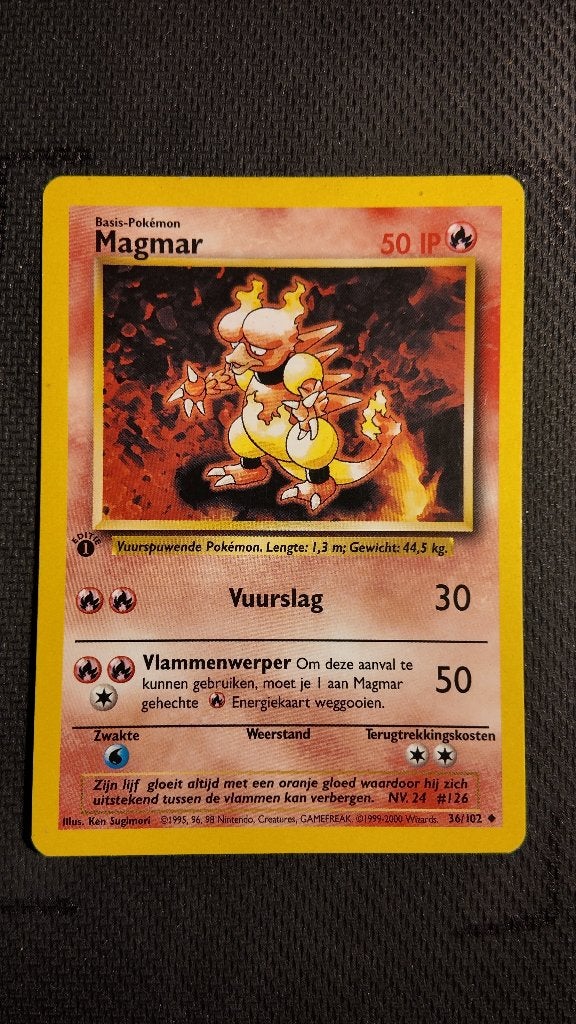 Magmar 36 Base 1st Ed NL | Pokemon kaart, Ophalen, Zo goed als nieuw, Losse kaart
