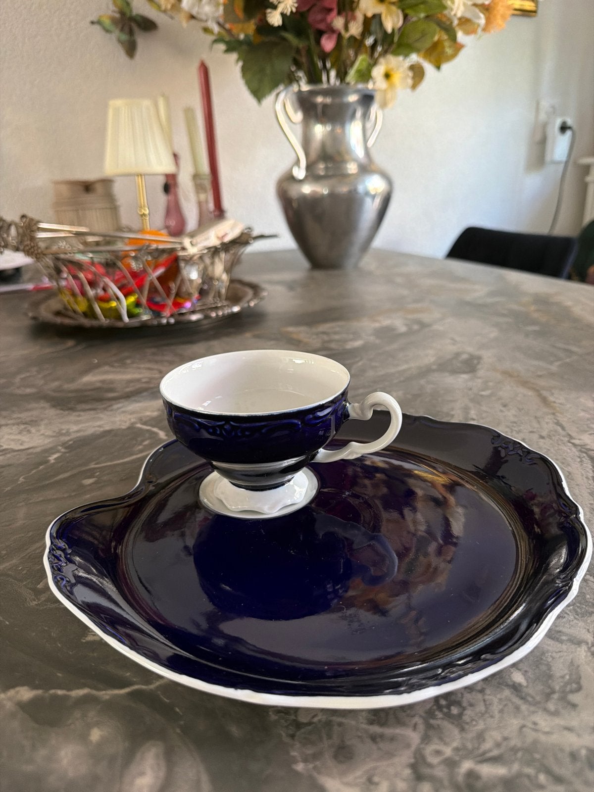 Echt Weimar Kobalt Kopje met Bord - Vintage Servies, Antiek en Kunst, Ophalen of Verzenden