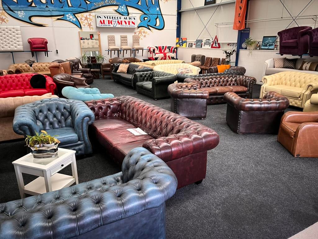 Goedkope Chesterfield Bank,Fauteuil Chesterfield Maarssen!!, Ophalen, Gebruikt, Chesterfield, Leer
