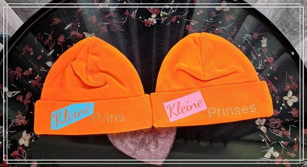 Oranje Babymutsjes zelf tekst verzinnen ook T-shirts Nieuw, Ophalen of Verzenden, Nieuw, Jongetje of Meisje, Muts