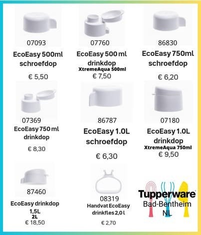 Tupperware dop voor ecofles diverse maten, nieuw, Wit, Overige typen, Nieuw, Ophalen of Verzenden