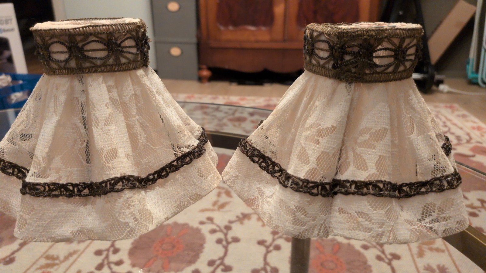 Set van 2 vintage kanten lampenkapjes, Ophalen of Verzenden