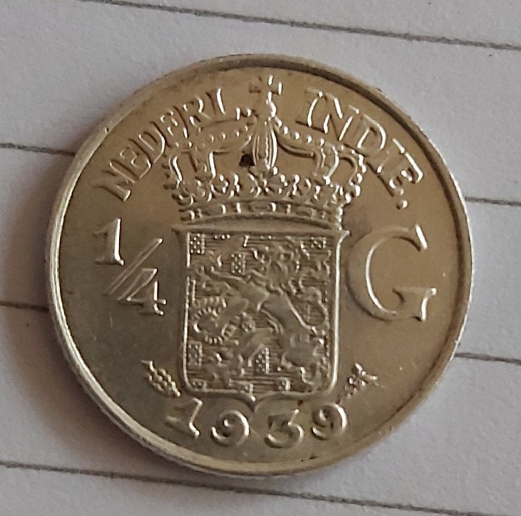 Nederlands Indië 1/4 gulden 1939, Postzegels en Munten, Munten | Nederland, Zilver, 25 cent, Ophalen of Verzenden, Koningin Wilhelmina