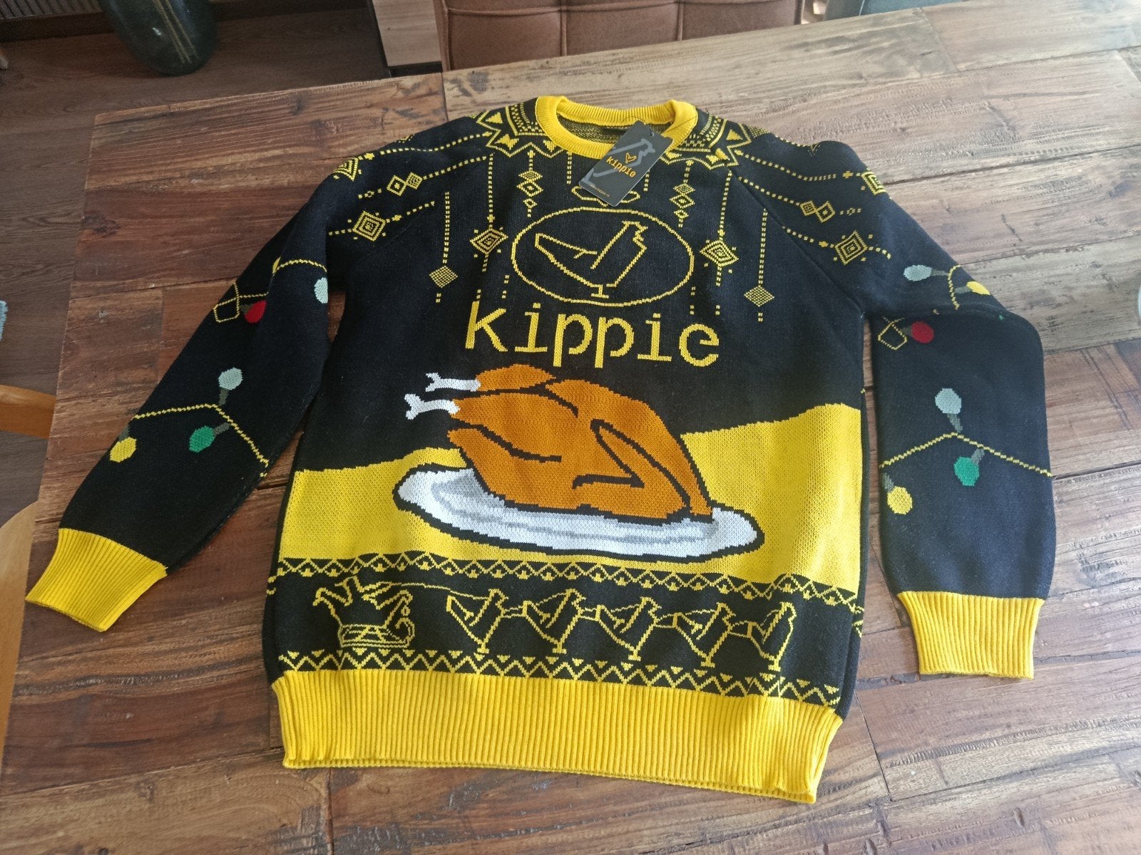 Kippie Kersttrui - Zwart/Geel - Maat M, Maat 48/50 (M), Zwart, Nieuw, Kippie