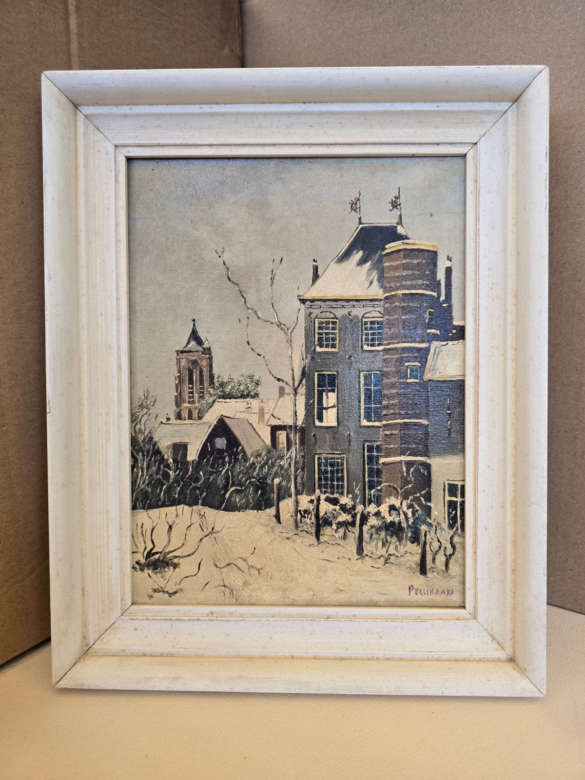 Schilderij Pellikaan - Tolhuis en kerk Gorinchem, Ophalen, Doek, Origineel werk, Olieverf