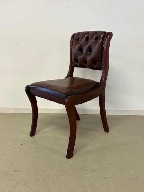 Engelse, Regency fauteuil in mahonie met leer, Huis en Inrichting, Stoelen, Zo goed als nieuw, Eén, Hout, Leer, Bruin, Ophalen