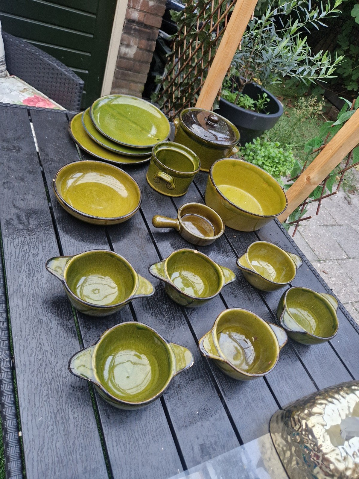Vintage Aardewerk Servies - Groen Glazuur, Antiek en Kunst, Ophalen of Verzenden