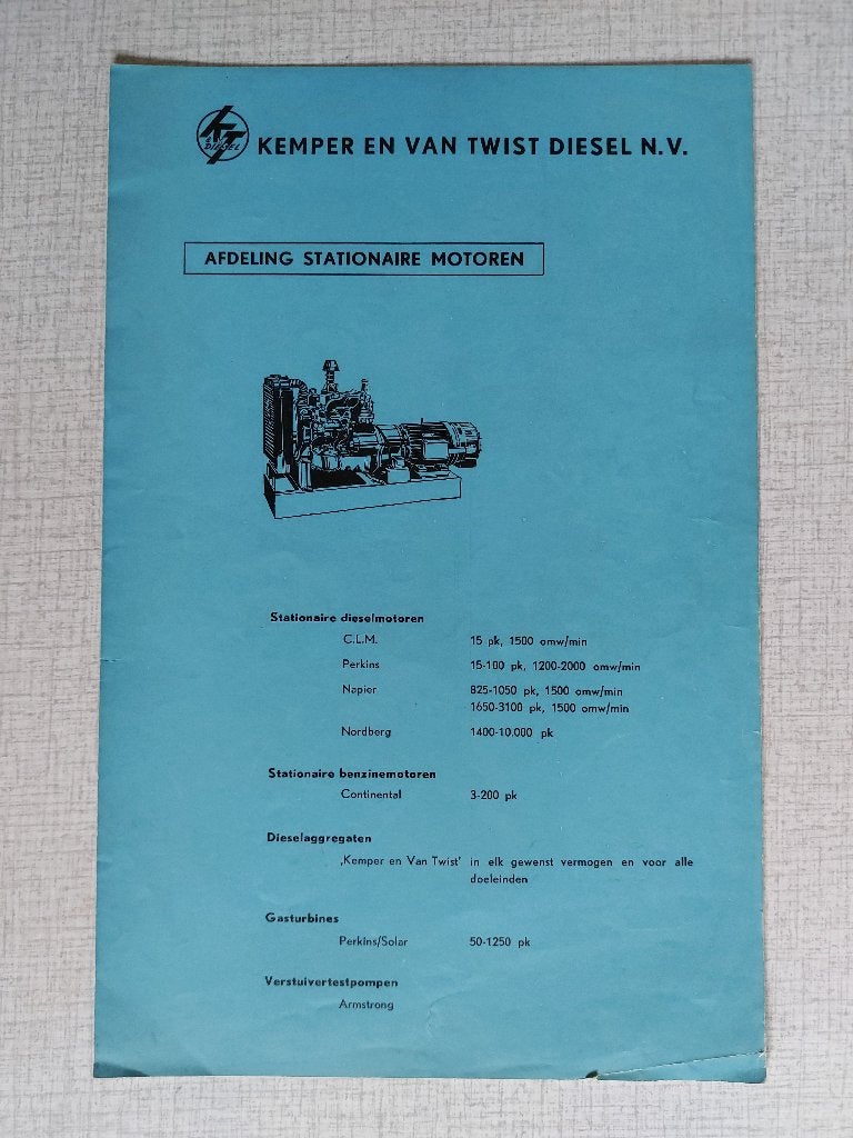Kemper en van Twist Diesel - Brochure / Folder Jaren '60, Boeken, Ophalen of Verzenden, Gelezen, Folder