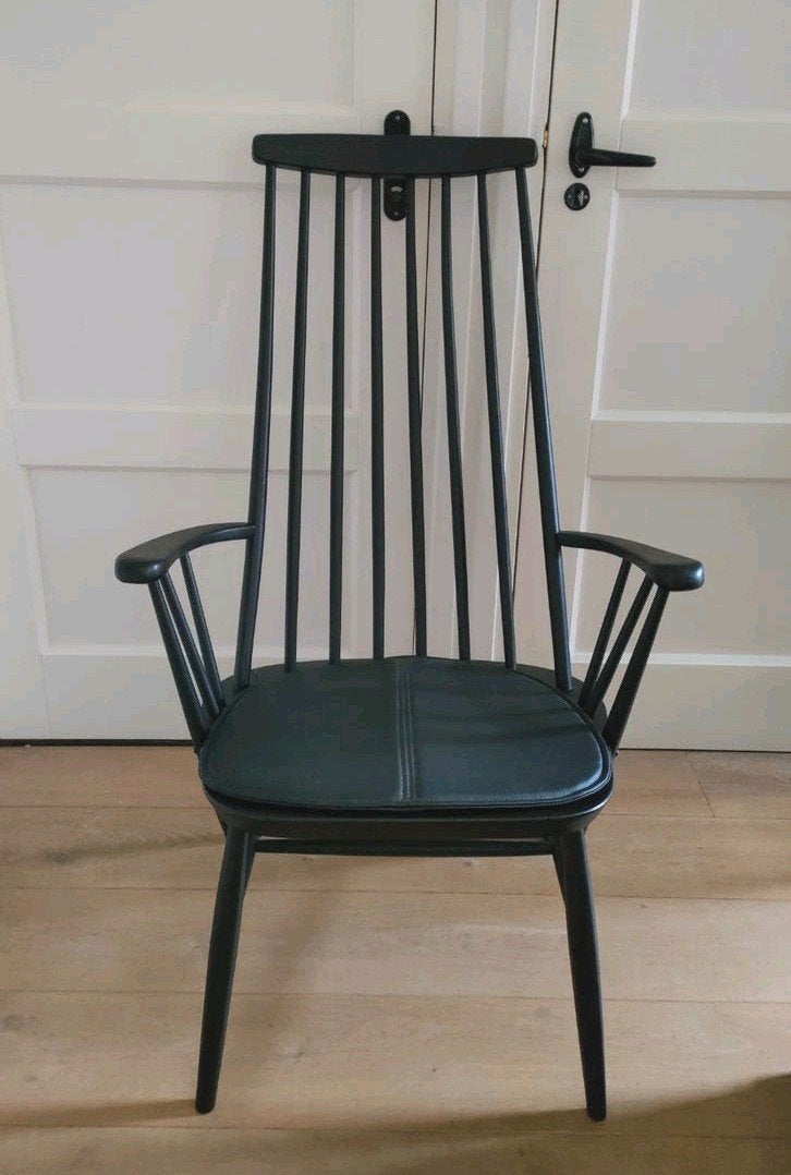 Vintage spijlenstoel Deens stoel spijlen vintage stoel, Ophalen, Gebruikt, Zwart, Vintage