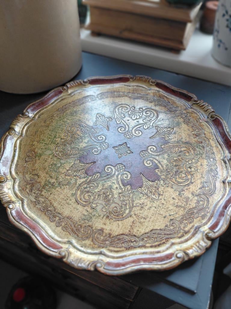 Vintage florentijns Italiaans rond dienblad, Ophalen, Rond