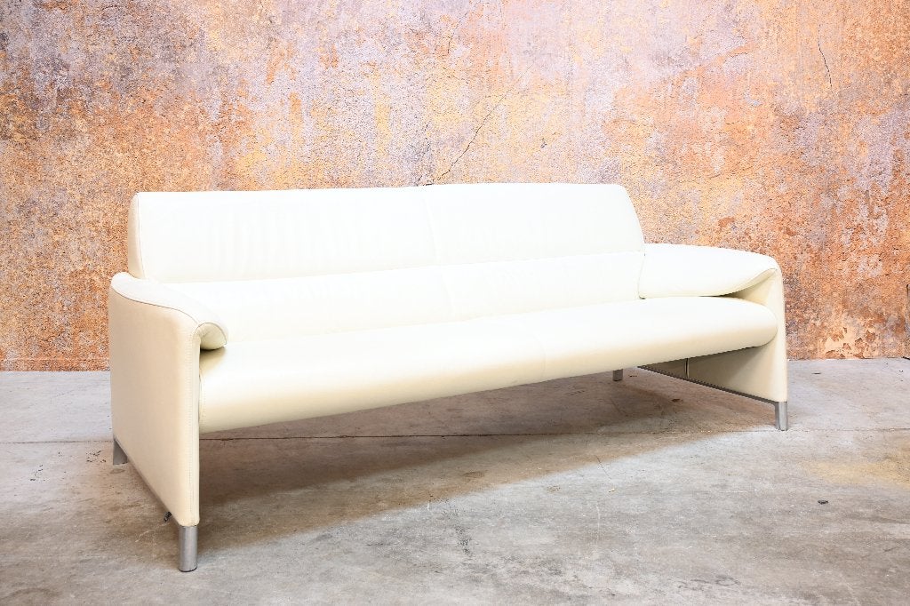 ZGANieuw! gebroken witte leren Leolux Felizia design bank, 250 tot 300 cm, Leolux, Leolux, Driepersoons