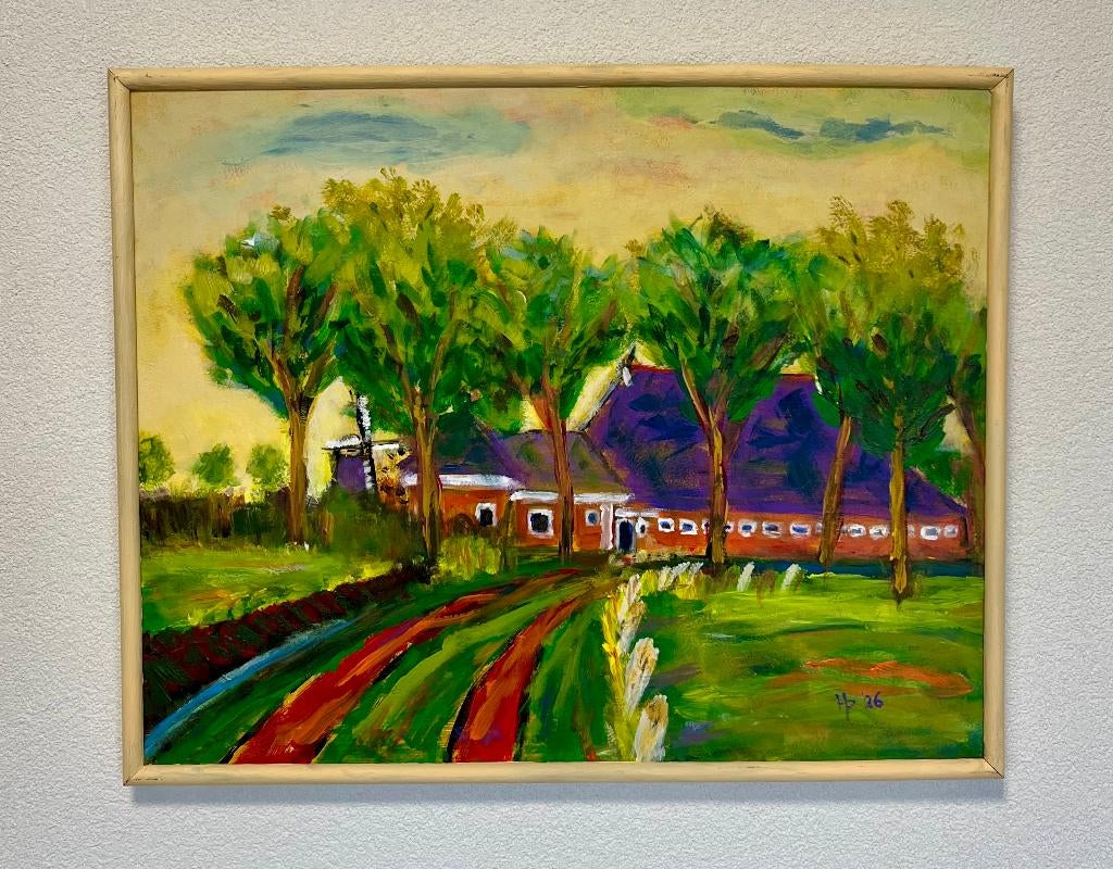 Schilderij "Selwerd in nabijheid van Oldehove (Gr.)", Ophalen of Verzenden
