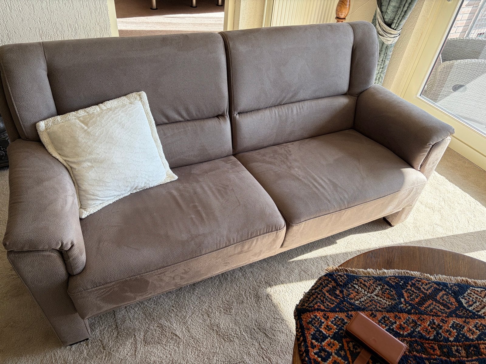 2-persoonsbank en 2 fauteuils -. Deze week graag ophalen., Ophalen, Tweepersoons, 75 tot 100 cm, Zo goed als nieuw