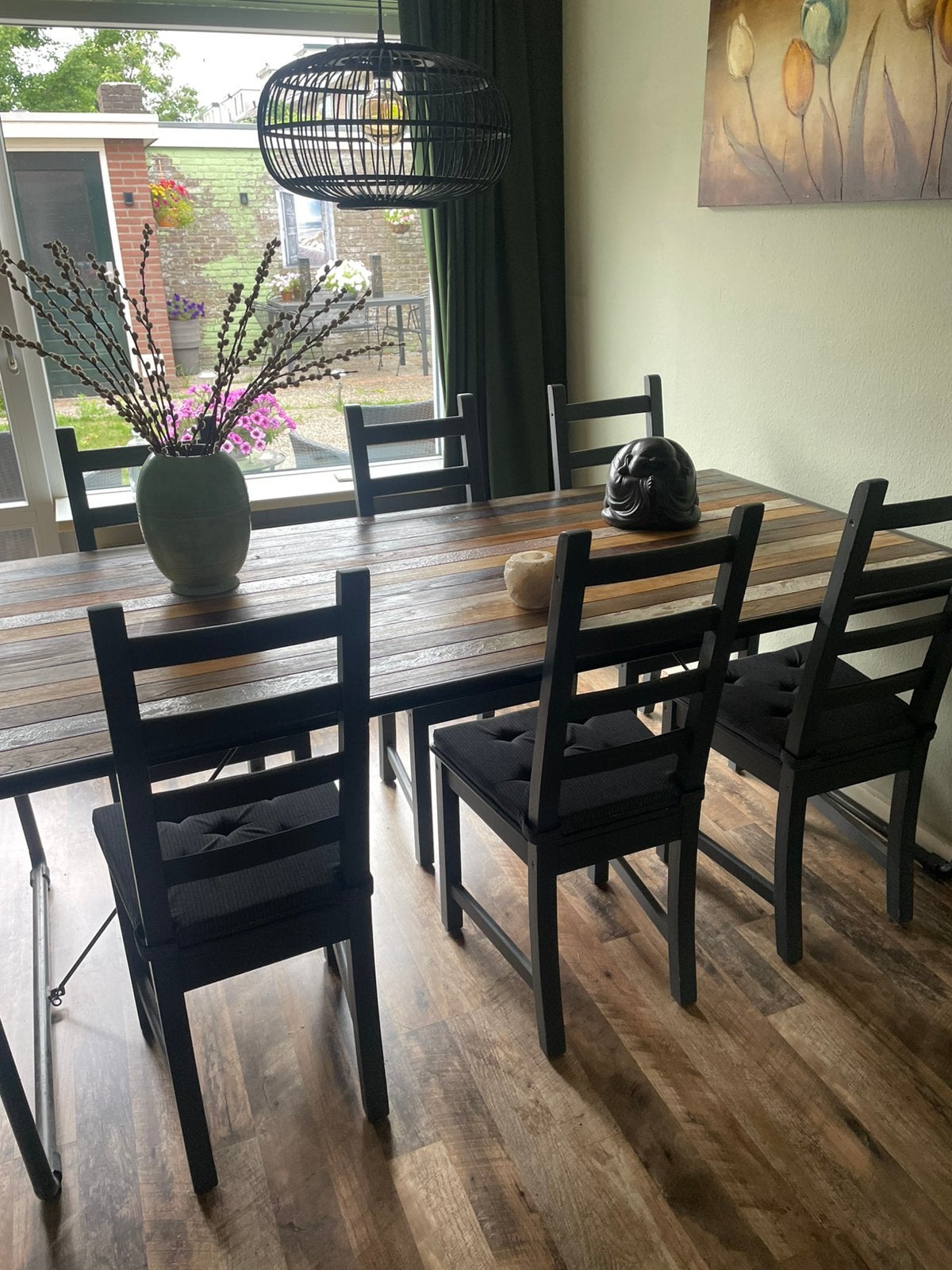 Unieke eettafel hout en metaal, Huis en Inrichting, Ophalen, Zo goed als nieuw