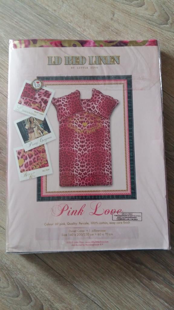 LD Bed Linen Pink Love Dekbedovertrek Roze Panterprint, Meisje, Dekbedovertrek, Nieuw, Ophalen of Verzenden