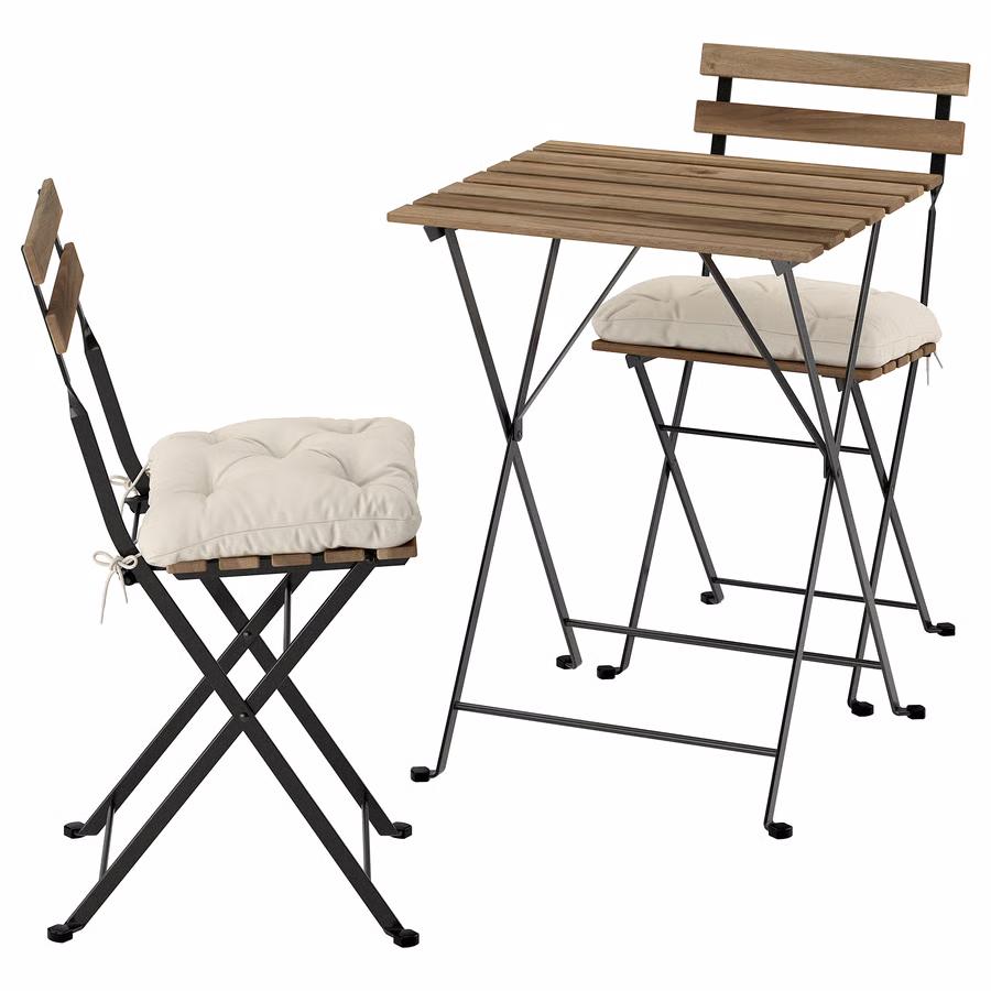 TÄRNÖ Hout en stalen tuinset incl. 2 kussentjes, Gebruikt, Bijzettafel, Tuinset, Hout