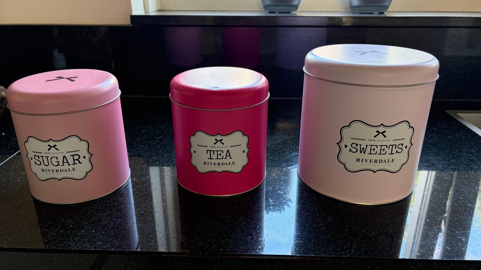 Riverdale voorraadpotten set: suiker, thee, snoep, Gebruikt, Ophalen of Verzenden, Voorraadpot, Roze