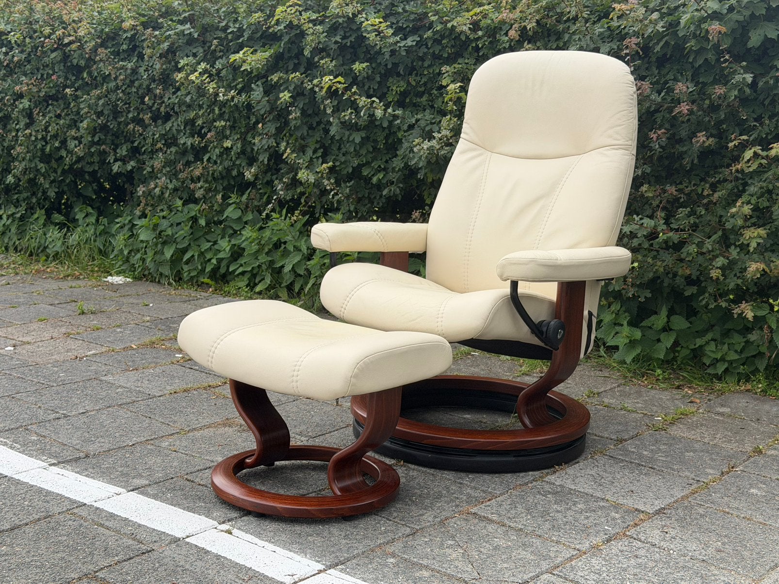 Stressless relax fauteuil met voetenbank, Ophalen, Zo goed als nieuw, Minder dan 75 cm, 50 tot 75 cm
